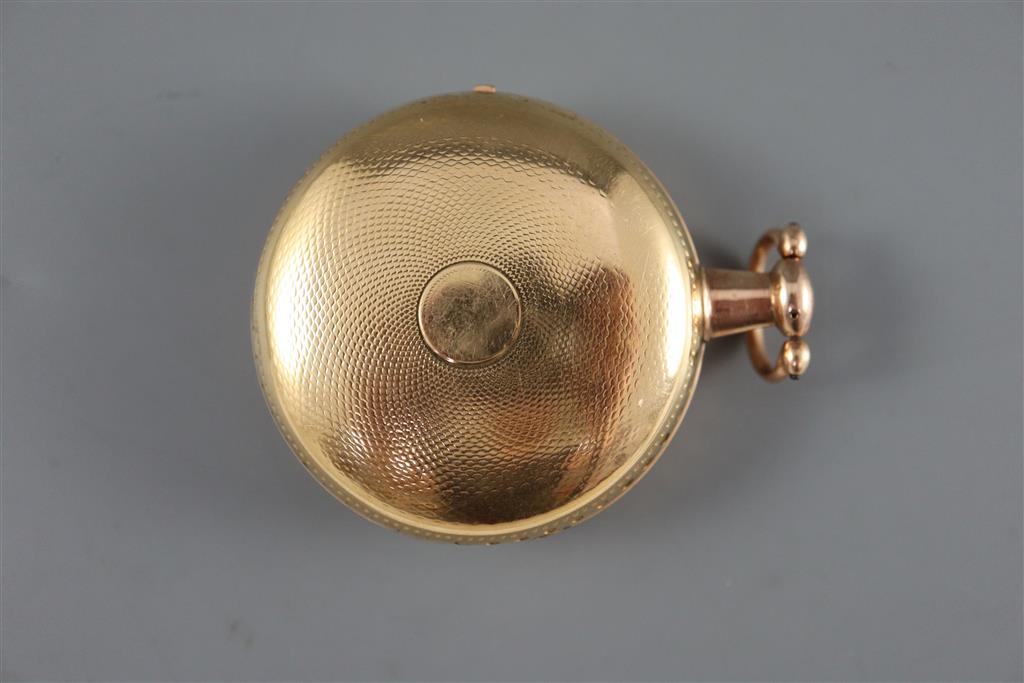 A 19th century engine turned 18ct gold open face keywind pocket watch, by Litherland Whiteside, Liverpool,